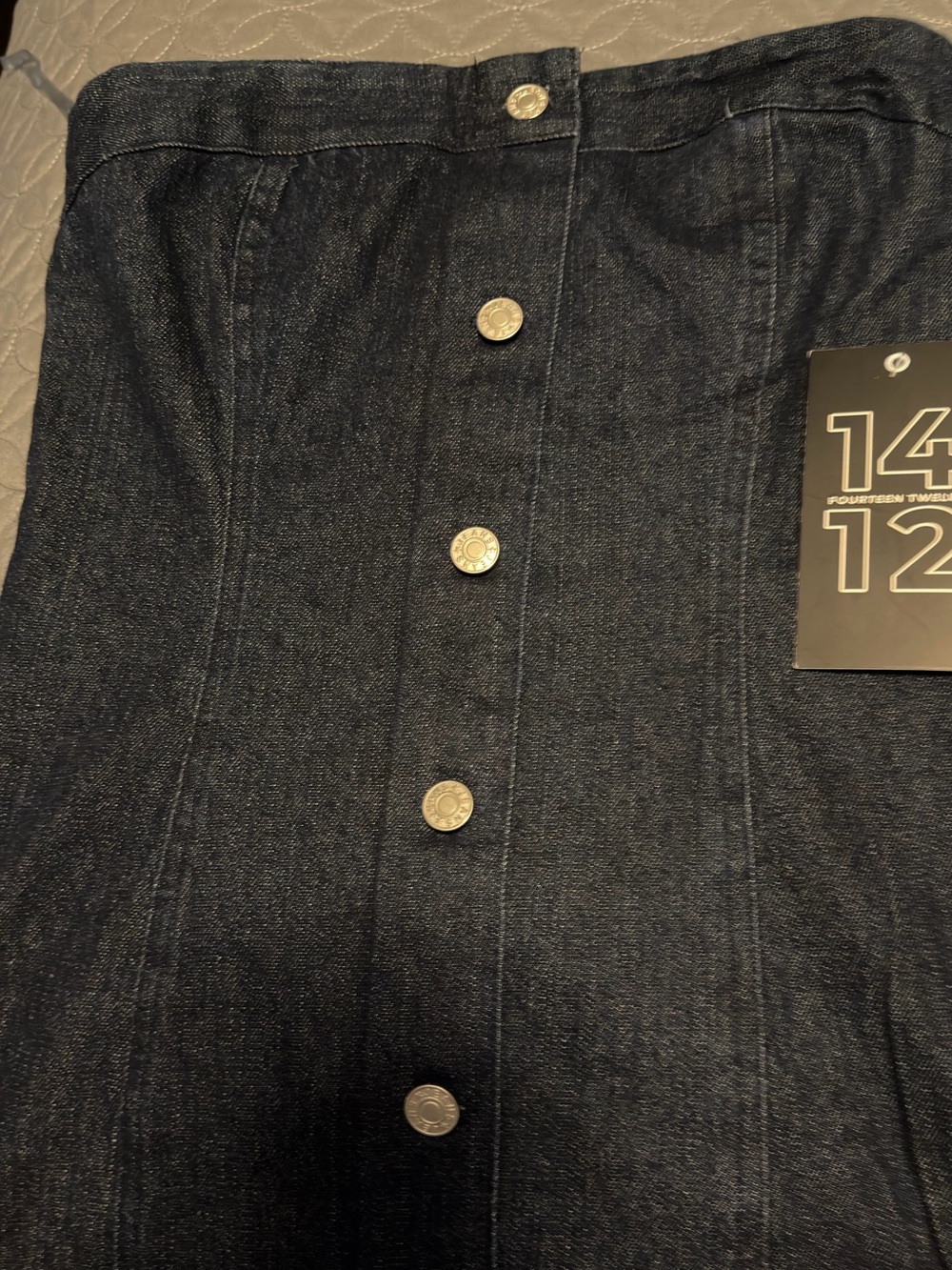 Dark Denim Button-Front Strapless Dress